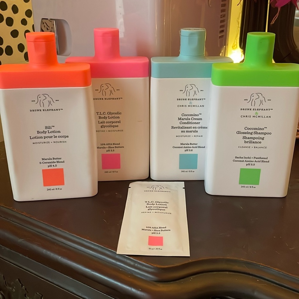 Drunk Elephant shampoo/conditioner and 2 body lotion